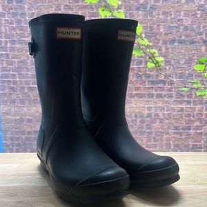 HUNTER ORIGINAL Short Back Adjustable Rain Boots Women Black Sz9US in EUC